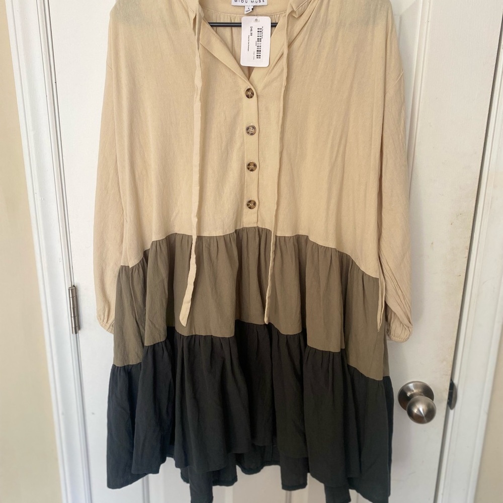 Cream and Black Long Sleeve Bishop Sundress